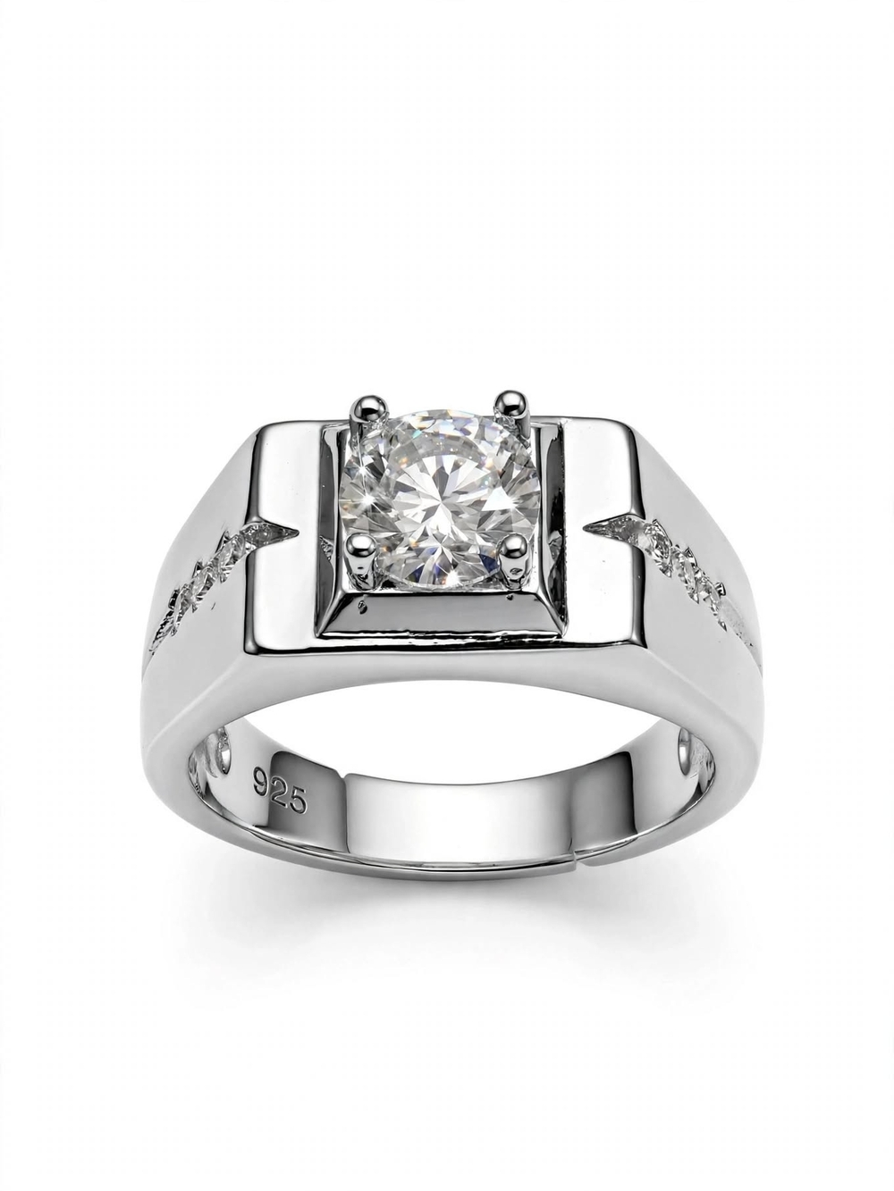 Sterling Silver Moissanitr Men’s Solitaire Ring with GRA Certification